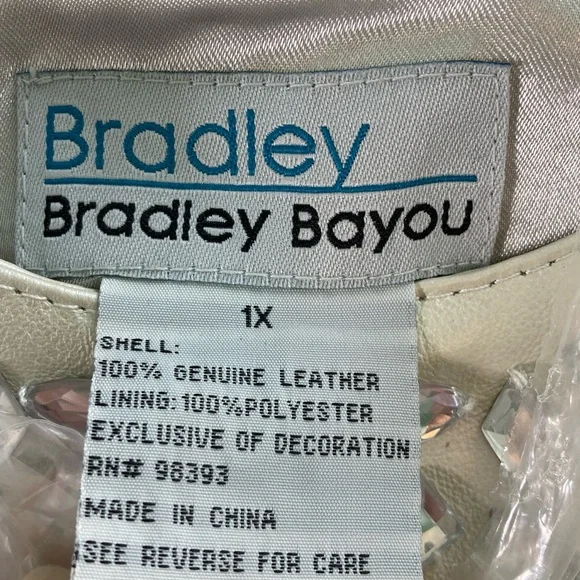 Bradley Bayou Pearlized Ivory Leather Jacket Rhinestone Pockets (Plus Size 1X) - Picture 8 of 14